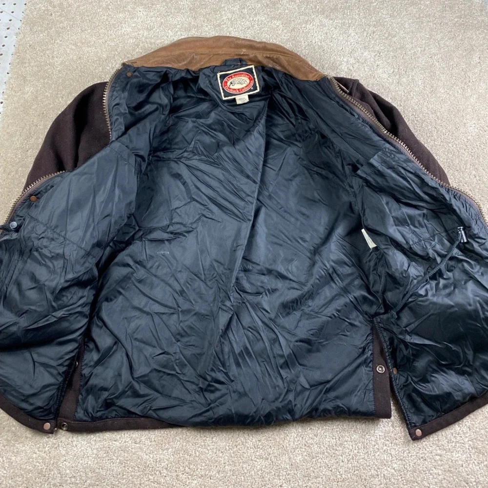 Australian Outback Collection‎ Mens Wool Leather Trim Field Jacket Brown Small